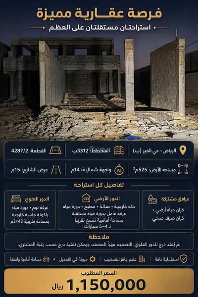 1 Bedroom Rest House for Sale in North Riyadh, Riyadh - A land on which two independent rest areas were built (bone)