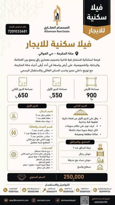 فیلا 4 غرف نوم للايجار في العوالي، مكة - فيلا للإيجار في العوالي، مكة