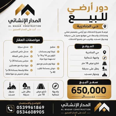 دور 3 غرف نوم للبيع في شرق الرياض، الرياض - دور أرضي للبيع بالجنادرية | على حديقة وبجوار مسجد | 650 ألف دور 3 غرف نوم للبيع في شرق الرياض، الرياض - دور أرضي للبيع بالجنادرية | على حديقة وبجوار مسجد | 650 ألف