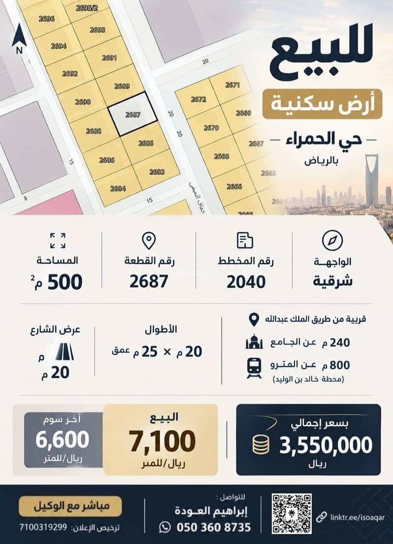 للبيع أرض سكنية ــ حي الحمراء بالرياض للبيع أرض سكنية ــ حي الحمراء بالرياض