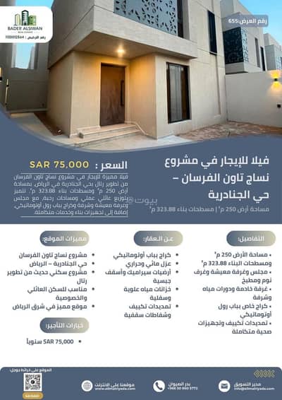فیلا 4 غرف نوم للايجار في شمال الرياض، الرياض - استاجر وحدتك العقارية في حي الفرسان مع علم الريادة فیلا 4 غرف نوم للايجار في شمال الرياض، الرياض - استاجر وحدتك العقارية في حي الفرسان مع علم الريادة