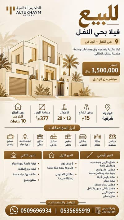 6 Bedroom Villa for Sale in North Riyadh, Riyadh - Six-bedroom villa for sale in Al-Nafl, Riyadh 6 Bedroom Villa for Sale in North Riyadh, Riyadh - Six-bedroom villa for sale in Al-Nafl, Riyadh