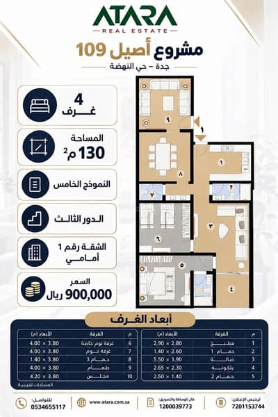 4 Bedroom Apartment for Sale in North Jeddah, Jeddah - 4-bedroom apartment for sale in Al Nahda City project 4 Bedroom Apartment for Sale in North Jeddah, Jeddah - 4-bedroom apartment for sale in Al Nahda City project