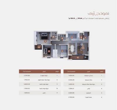 فلیٹ 3 غرف نوم للبيع في شرق الرياض، الرياض - نموذج ربى فلیٹ 3 غرف نوم للبيع في شرق الرياض، الرياض - نموذج ربى