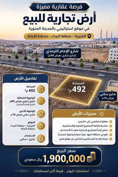 ارض سكنية للبيع في العزيزية، المدينة المنورة - أرض للبيع في حي العزيزية، المدينة المنورة ارض سكنية للبيع في العزيزية، المدينة المنورة - أرض للبيع في حي العزيزية، المدينة المنورة