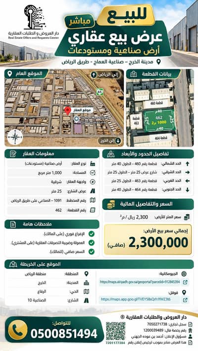 Industrial Land for Sale in Al Kharj Riyadh Region - For sale: an industrial land and warehouses in Al-Kharij City, Al-Amaz Industrial (Al-Amaj) 10