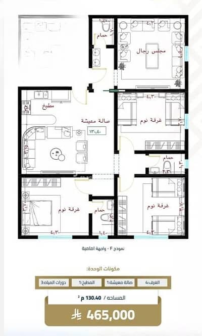 4 Bedroom Flat for Sale in Central Jeddah, Jeddah - Apartment for sale in Al Faisaliyah, central Jeddah