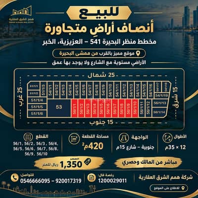 ارض سكنية للبيع في الشفاء، الخبر - للبيع انصاص اراضي متجاورات بمخطط منظر البحيرة 541 بعزيزية الخبر ارض سكنية للبيع في الشفاء، الخبر - للبيع انصاص اراضي متجاورات بمخطط منظر البحيرة 541 بعزيزية الخبر