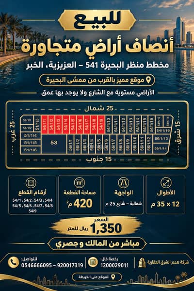 ارض سكنية للبيع في الشفاء، الخبر - للبيع انصاص اراضي متجاورات بمخطط منظر البحيرة 541 بعزيزية الخبر ارض سكنية للبيع في الشفاء، الخبر - للبيع انصاص اراضي متجاورات بمخطط منظر البحيرة 541 بعزيزية الخبر