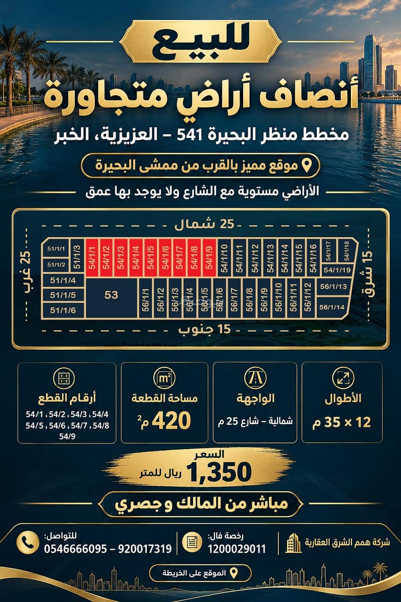 للبيع انصاص اراضي متجاورات بمخطط منظر البحيرة 541 بعزيزية الخبر للبيع انصاص اراضي متجاورات بمخطط منظر البحيرة 541 بعزيزية الخبر