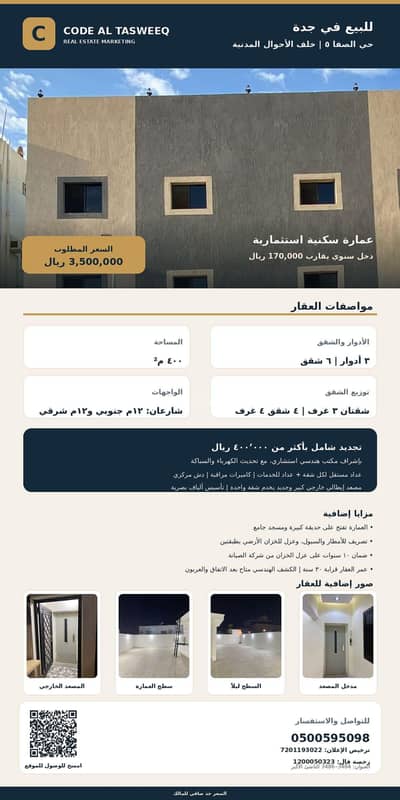 Residential Building for Sale in North Jeddah, Jeddah - For sale: a residential investment building in Jeddah - Al-Safa district Residential Building for Sale in North Jeddah, Jeddah - For sale: a residential investment building in Jeddah - Al-Safa district