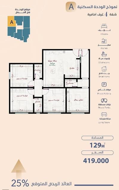 4 Bedroom Flat for Sale in North Jeddah, Jeddah - 4-bedroom apartment for sale in Al-Yaqout neighborhood, Jeddah under construction 4 Bedroom Flat for Sale in North Jeddah, Jeddah - 4-bedroom apartment for sale in Al-Yaqout neighborhood, Jeddah under construction