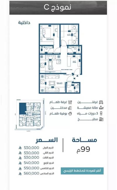 2 Bedroom Apartment for Sale in Central Jeddah, Jeddah - Apartment for sale on Al Watan Al Akbar Street, Al Ruwais District, Jeddah, Makkah Region