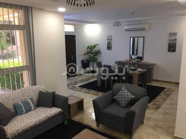 Modern furnished villa with parking and pool in luxury compound for rent in Ishbiliyah, East Riyadh