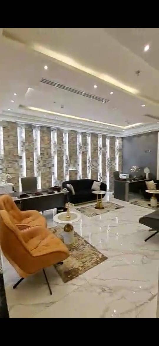 For rent luxury furnished office with free services in Al Olaya district, north of Riyadh