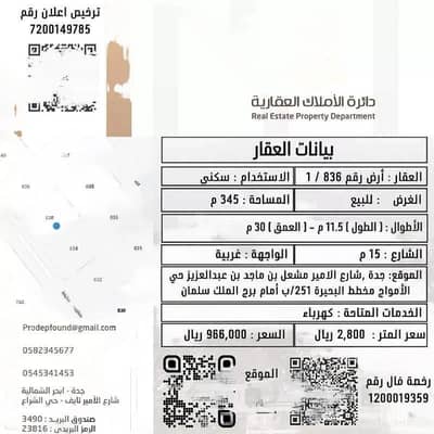 Residential Land for Sale in Jeddah, Western Region - Land For Sale, Ma'awiyah Bin Hudayfah Street, Jeddah