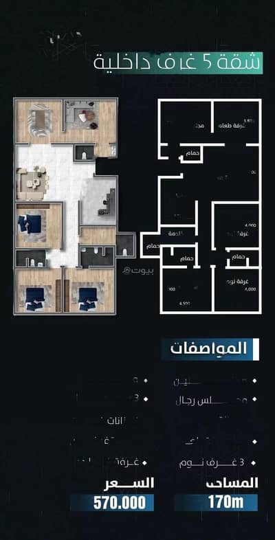 5 Bedroom Flat for Sale in Jeddah, Western Region - 5 Rooms Apartment For Sale in Al Fayhaa District, Jeddah