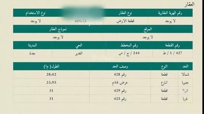 أرض سكنية بـ0 غرف نوم للبيع الغدير، جدة