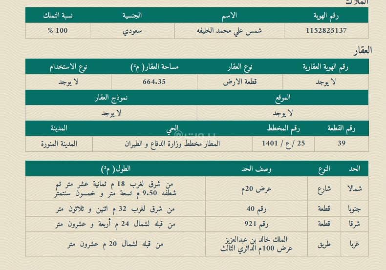 أرض سكنية للبيع حي المطار، المدينة