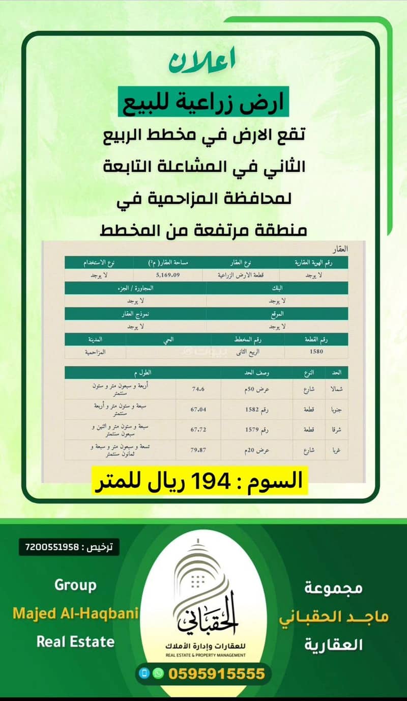 Land For Sale in Hazra Al Dhaibiyah and Khadraa, Riyadh