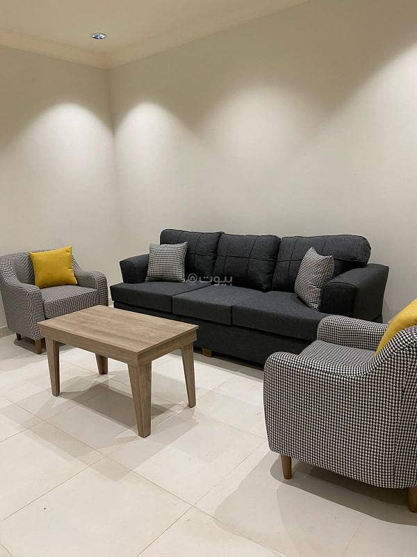 Furnished apartment with one bedroom, living room, bathroom, and open kitchen in Tayyibah neighborhood - Al Rehabli, north of Jeddah