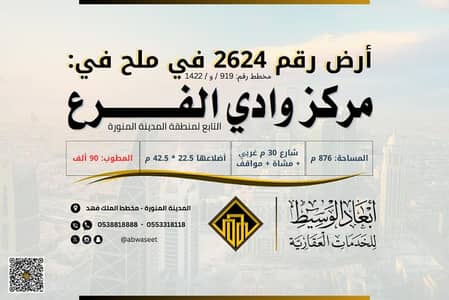 ارض سكنية  للبيع في وادي الفرع - أرض سكنية على شارع 30 في وادي الفرع المدينة المنورة