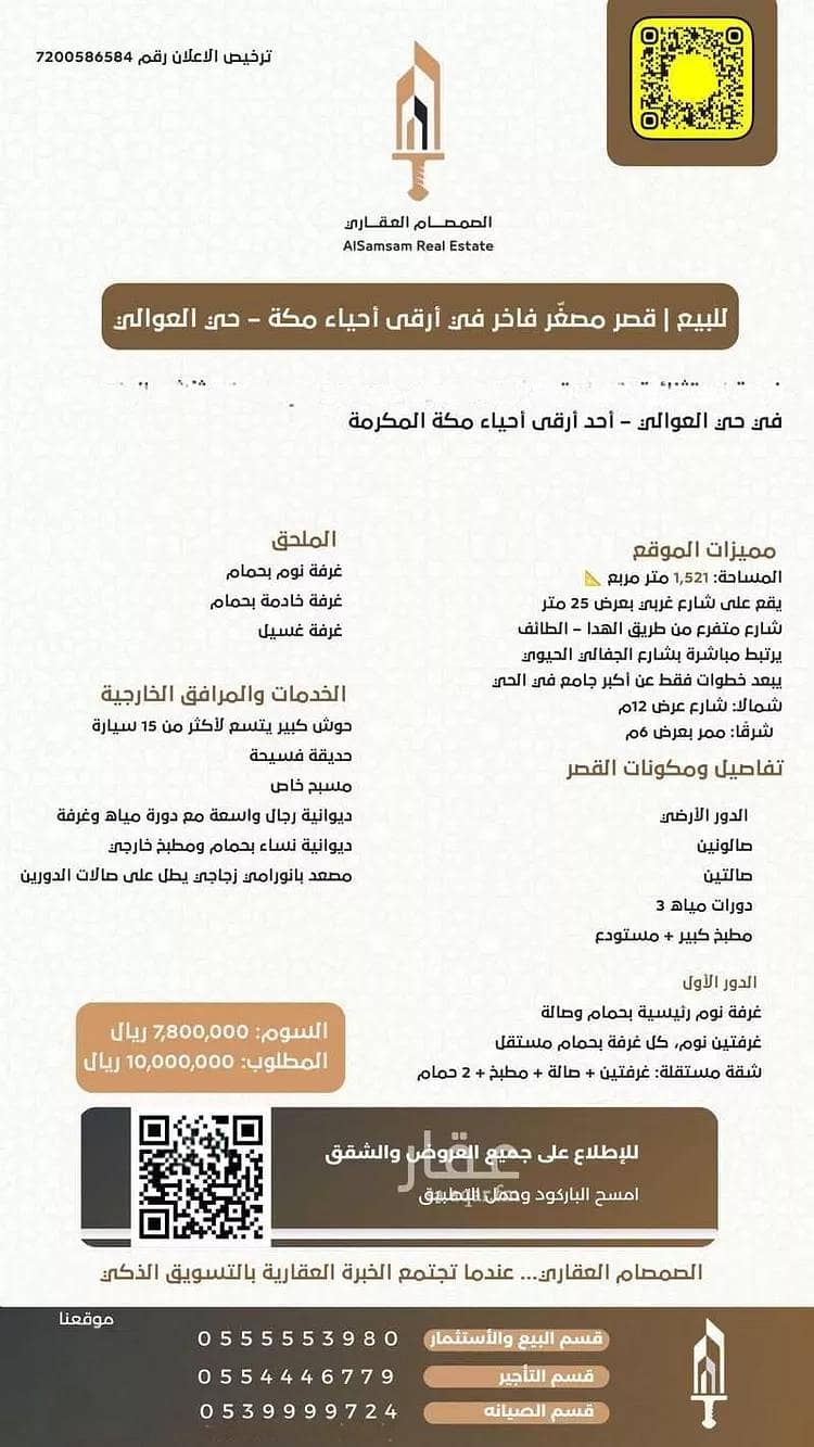 للبيع | قصر مصغر فاخر في أرقى أحياء مكة – حي العوالي للبيع | قصر مصغر فاخر في أرقى أحياء مكة – حي العوالي