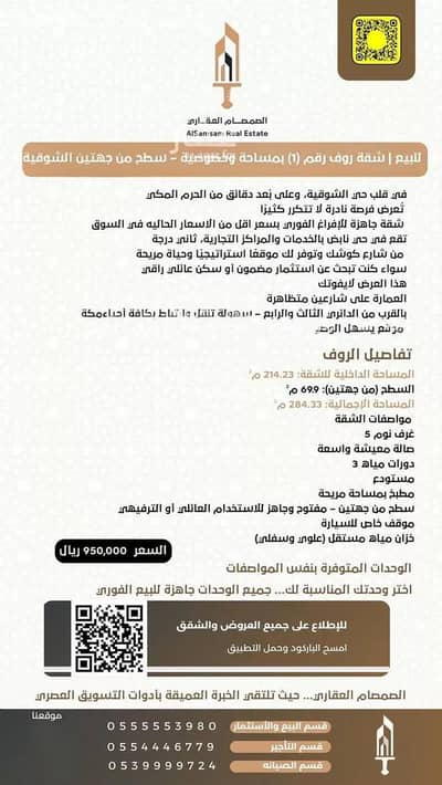 5 Bedroom Flat for Sale in Al Shawqiyyah, Makkah - For Sale | Rooftop Apartment No. (1) in Al-Shoqiyah, Makkah  Ask ChatGPT