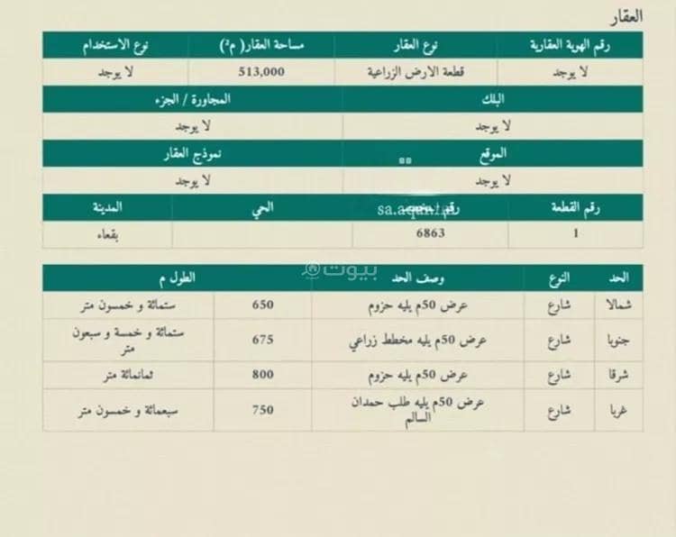أرض للبيع في منطقة حائل، بقعاء - قطعة أرض سكنية