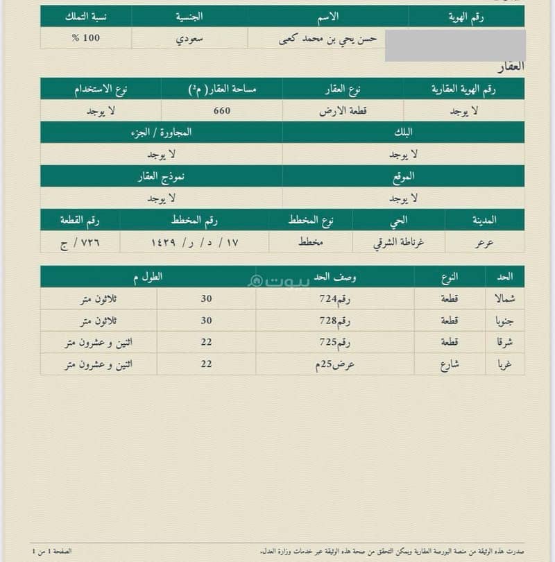أرض للبيع في غرنطة الشرقية، عرعر - الحدود الشمالية
