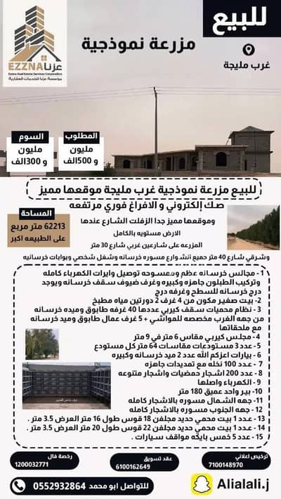 مزرعة  للبيع في مزارع مليجه، مليجه - مزرعة للبيع في حي السديره, مدينة السديره, المنطقة الشرقية