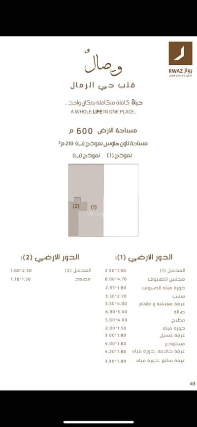 فیلا 4 غرف نوم للبيع في شرق الرياض، الرياض - تاون هاوس للبيع في مشروع وصال – حي الرمال موقع مميز في قلب حي الرمال، بتصميم عصري