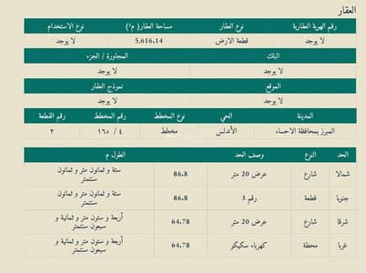 ارض سكنية  للبيع في الأندلس، المبرز المنطقة الشرقية - الأندلس - الاحساء