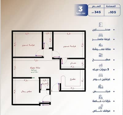 فلیٹ 3 غرف نوم للبيع في شمال جدة، جدة - شقة مكونة من 3 غرف نوم للبيع في النزهة