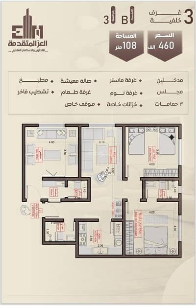 3 Bedroom Flat for Sale in North Jeddah, Jeddah - Apartment with 3 bedrooms for sale in Al Salama
