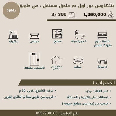 دور 6 غرف نوم للبيع في غرب الرياض، الرياض - بنتهاوس مع ملحق مستقل للبيع - حي طويق