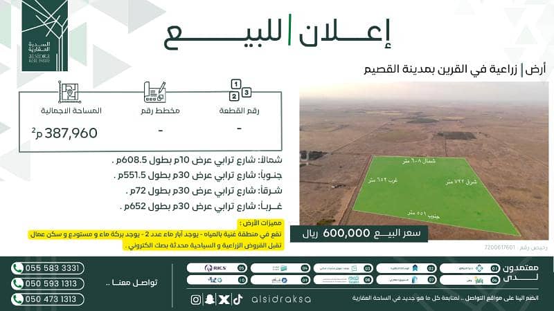 Agricultural land in Al-Qurayn, Al-Qassim City