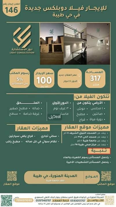 فیلا 5 غرف نوم للايجار في طيبة، المدينة المنورة - للايجار فيلا دوبلكس جديدة بحي طيبة