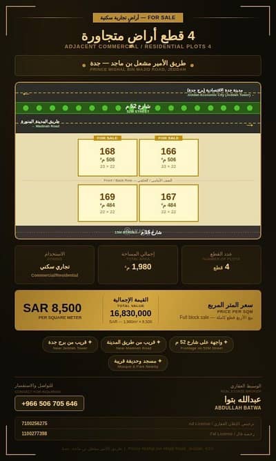 ارض تجارية  للبيع في شمال جدة، جدة - أرض تجارية سكنية للبيع