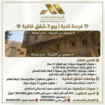 5 Bedroom Flat for Sale in North Jeddah, Jeddah - Apartment for sale in Al-Aziziyah neighborhood, Jeddah