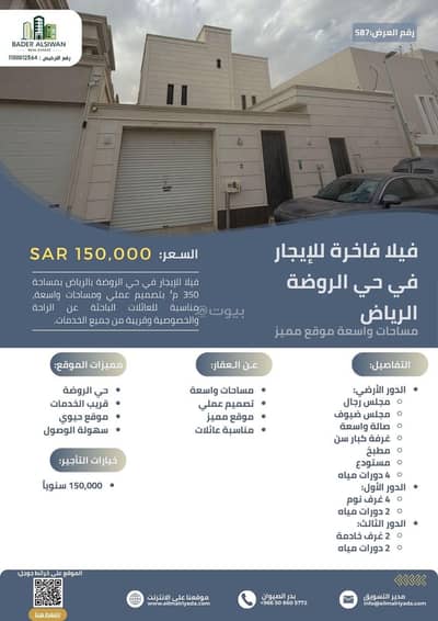 5 Bedroom Villa for Rent in East Riyadh, Riyadh - Rent your real estate unit in Al-Rawdah neighborhood