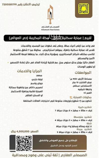 عمارة سكنية للبيع في العوالي، مكة - بناية للبيع في العوالي، مكة عمارة سكنية للبيع في العوالي، مكة - بناية للبيع في العوالي، مكة