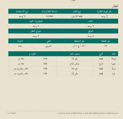 Residential Land for Sale in North Jeddah, Jeddah - Investment land ready for development - 12,000 m2 Al-Murooj neighborhood - Jeddah