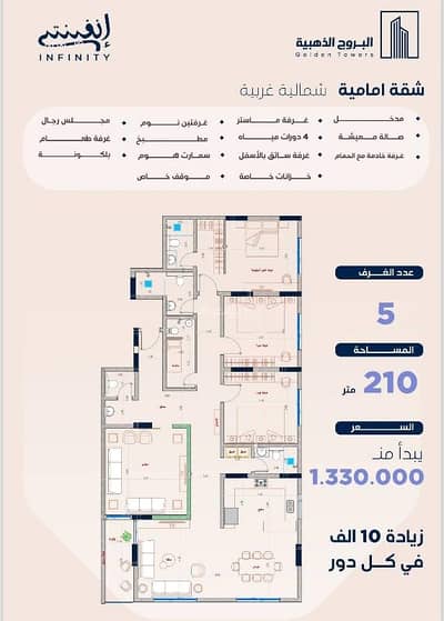 7 Bedroom Apartment for Sale in North Jeddah, Jeddah - Luxury apartment for sale in Al-Zahra district