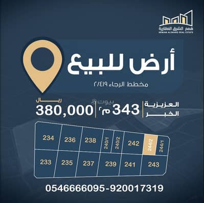 Residential Land for Sale in Al Raja, Al Khobar - For sale: a half parcel in plan 419/2 at Azizia Al-Khobar