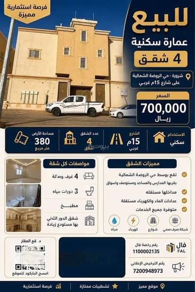 عمارة سكنية 10+ غرف نوم للبيع في الروضة الشمالي، شرورة - مبنى سكني للبيع في الروضة الشمالية، شرورة عمارة سكنية 10+ غرف نوم للبيع في الروضة الشمالي، شرورة - مبنى سكني للبيع في الروضة الشمالية، شرورة