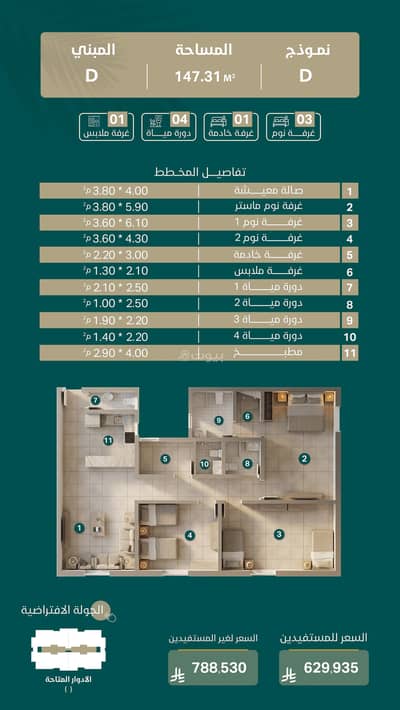 3 Bedroom Flat for Sale in East Riyadh, Riyadh - Building D - Model D