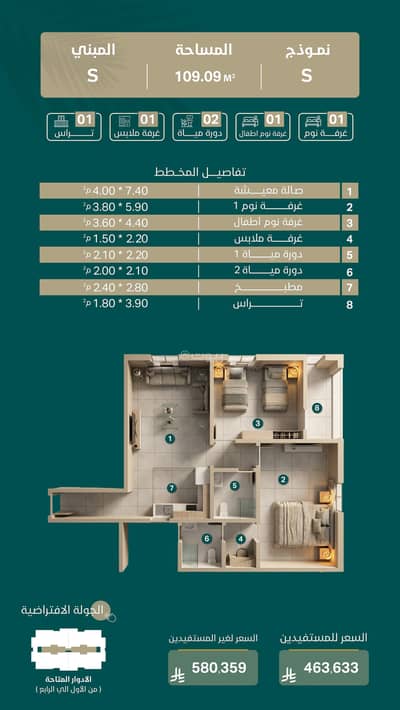 1 Bedroom Apartment for Sale in East Riyadh, Riyadh - Building S - Model S