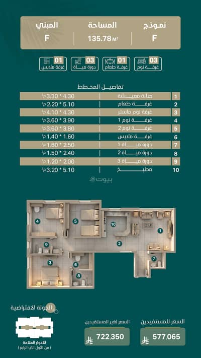 3 Bedroom Apartment for Sale in East Riyadh, Riyadh - Building F - Model F