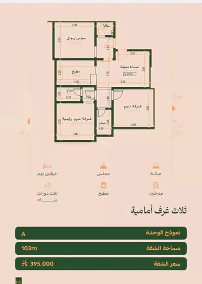 3 Bedroom Apartment for Sale in Central Jeddah, Jeddah - Apartment for sale in Al Faisaliyah district, Jeddah city, Makkah region